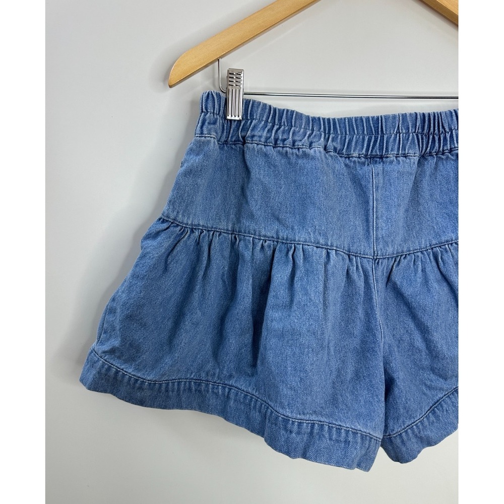 Bohme Blue Denim Tiered Ruffle Shorts Medium Wash Button Front High Rise Size M - Picture 10 of 13
